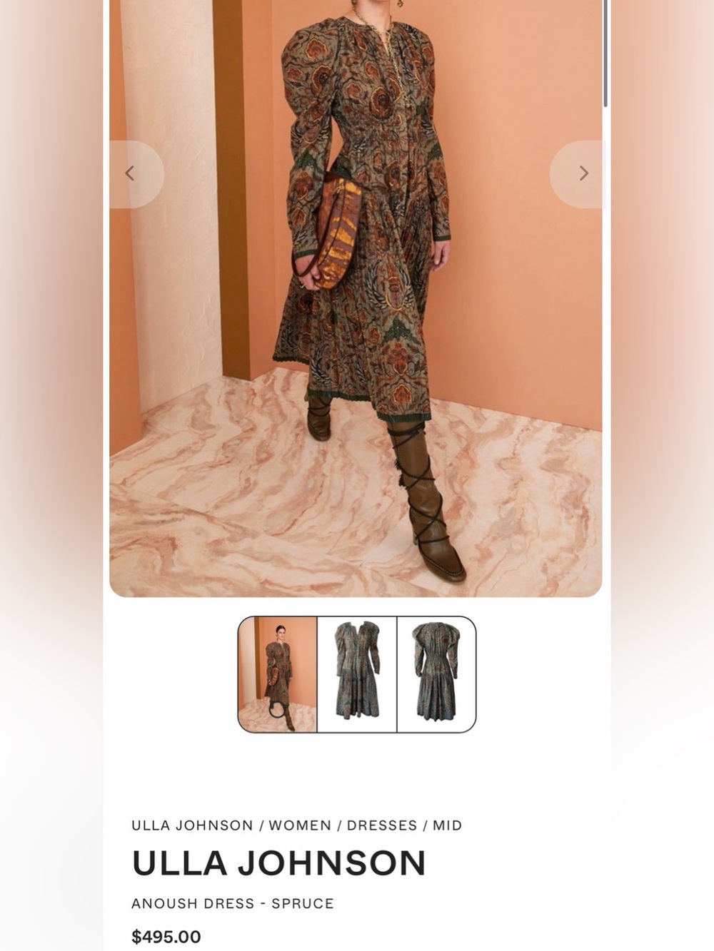 Ulla Johnson Paisley Anoush Midi Dress in Spruce and Rust
